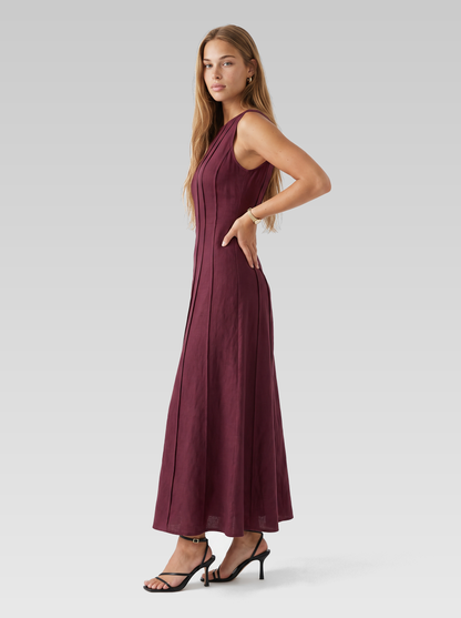 Linen Look Sleeveless A Line Maxi Dress