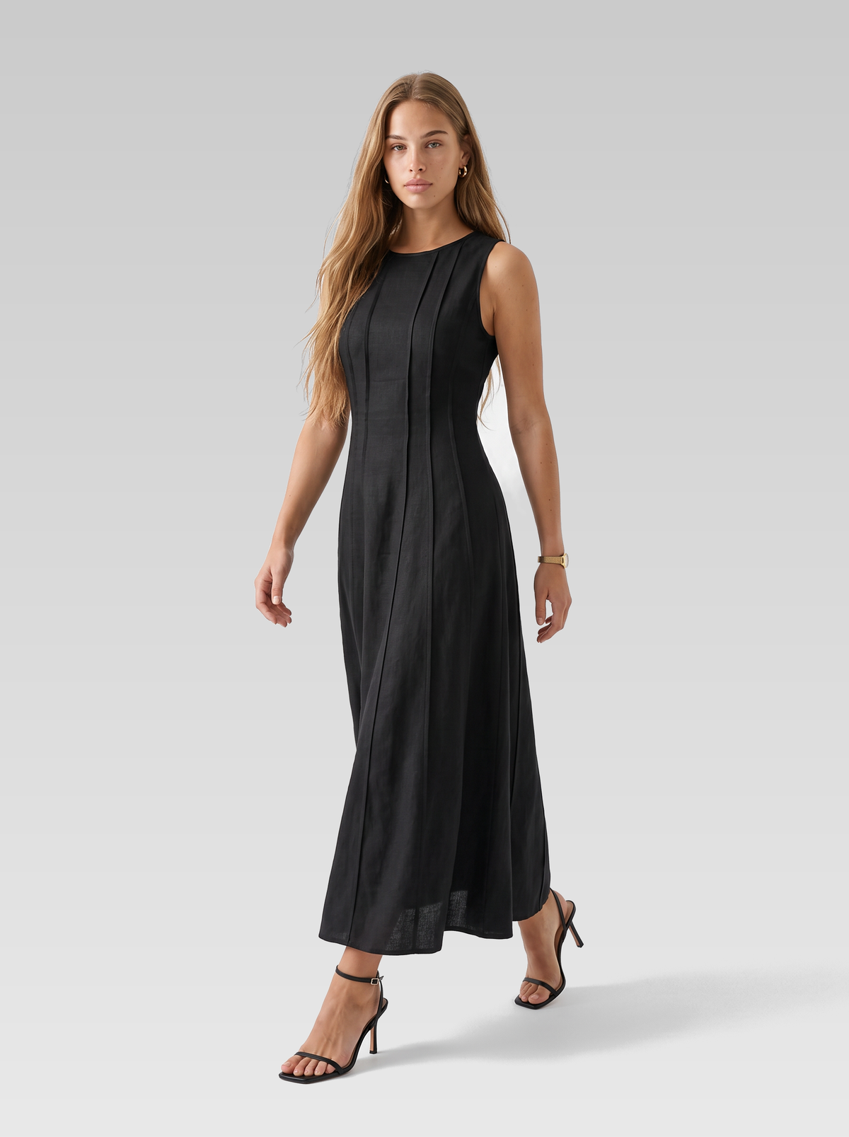 Linen Look Sleeveless A Line Maxi Dress