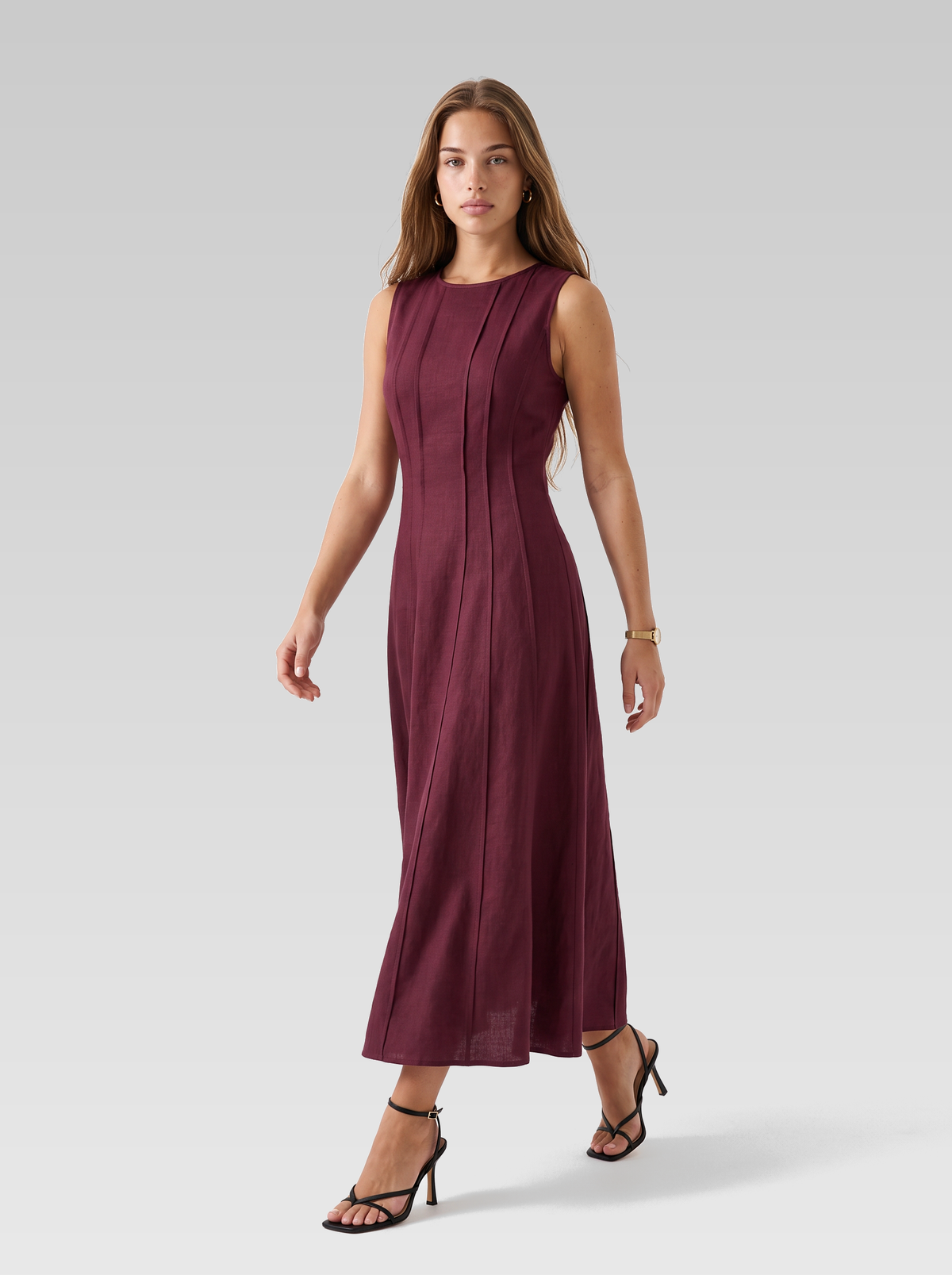 Linen Look Sleeveless A Line Maxi Dress
