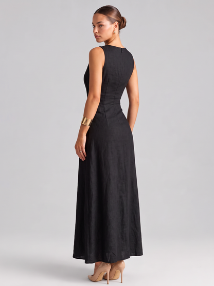 Linen Look Sleeveless A Line Maxi Dress
