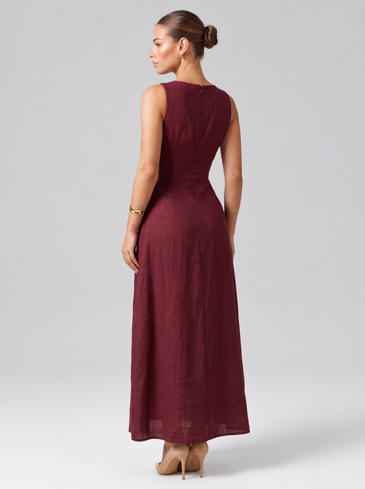 Linen Look Sleeveless A Line Maxi Dress