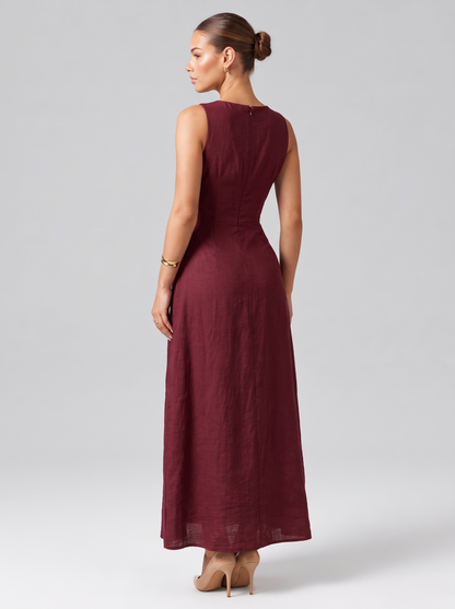 Linen Look Sleeveless A Line Maxi Dress