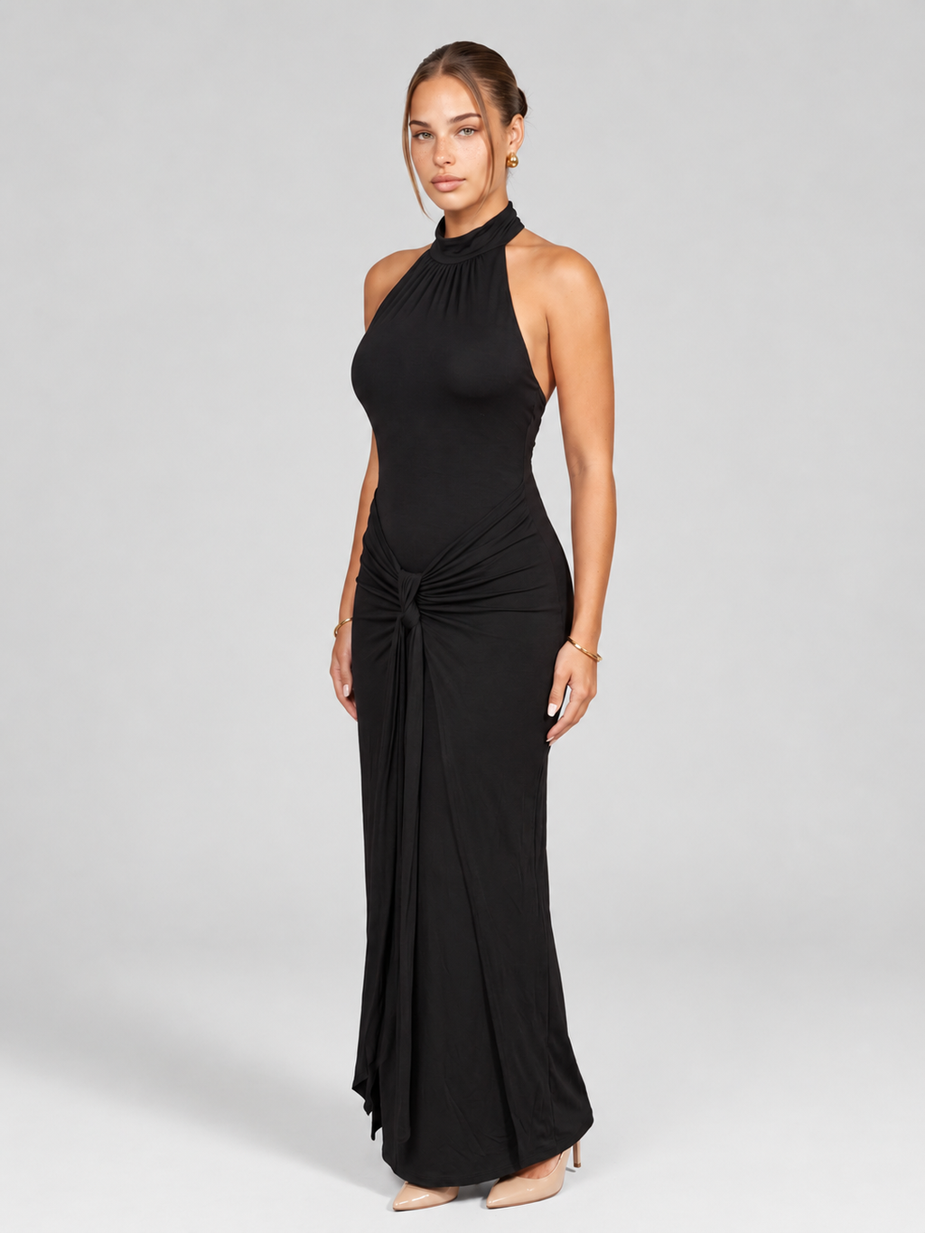 Halter Backless Slit Maxi Dress