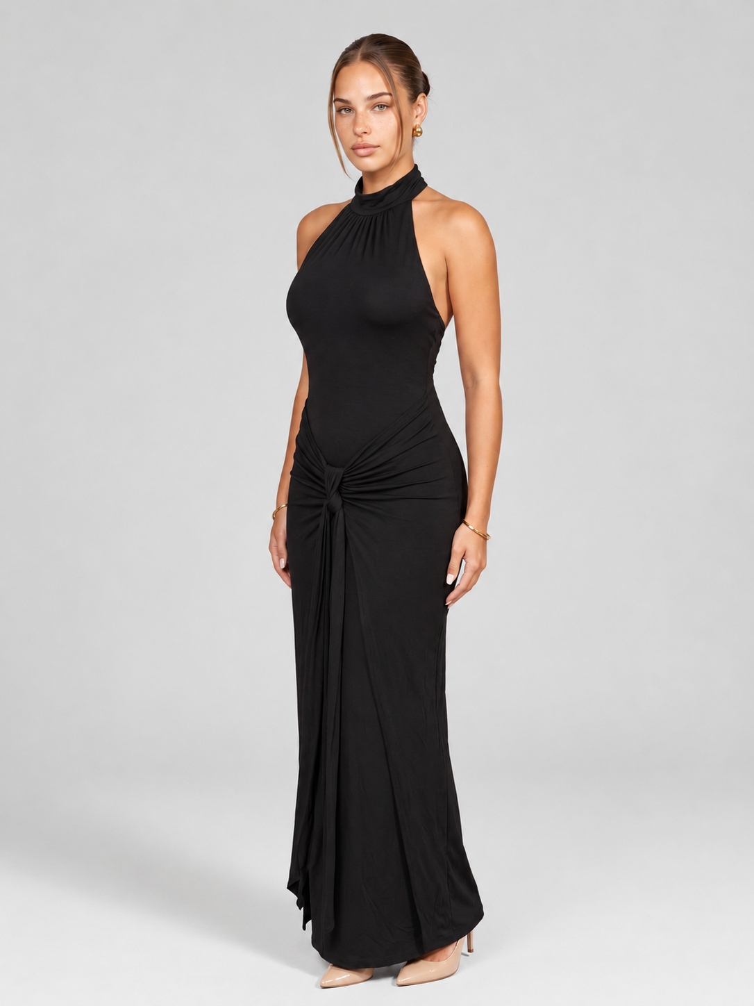 Halter Backless Slit Maxi Dress