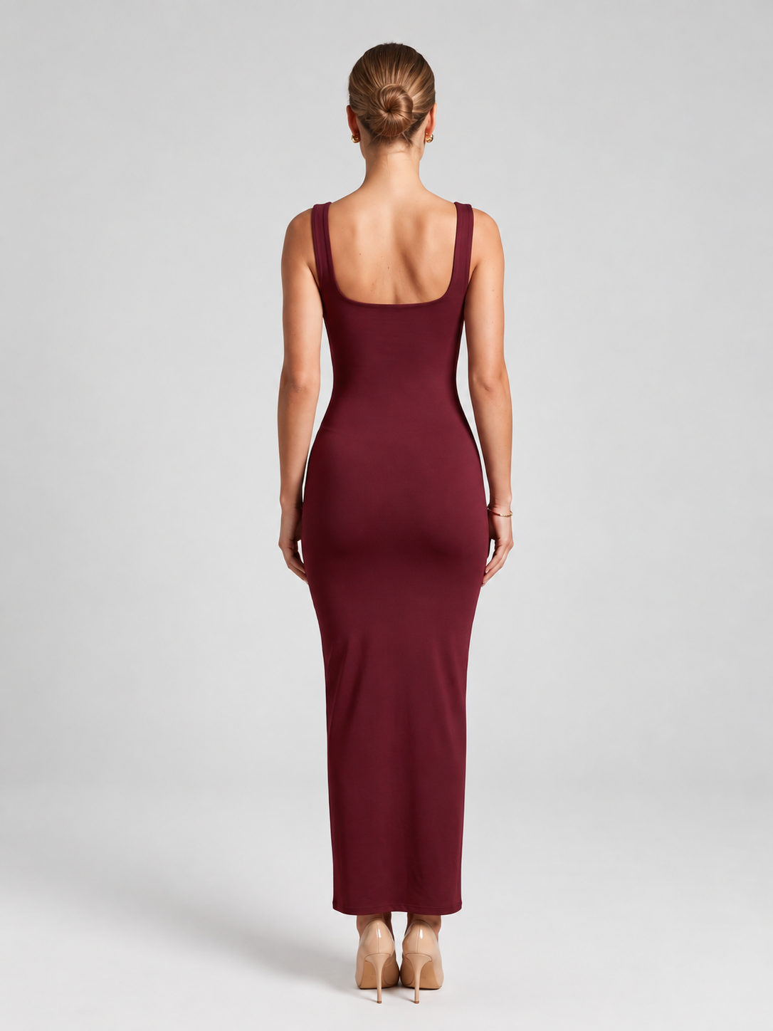 Square Neck Backless Bodycon Maxi Dress