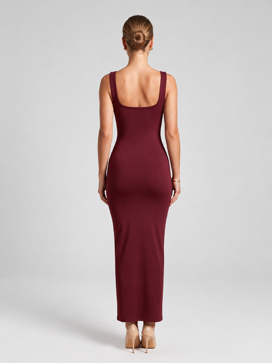 Square Neck Backless Bodycon Maxi Dress
