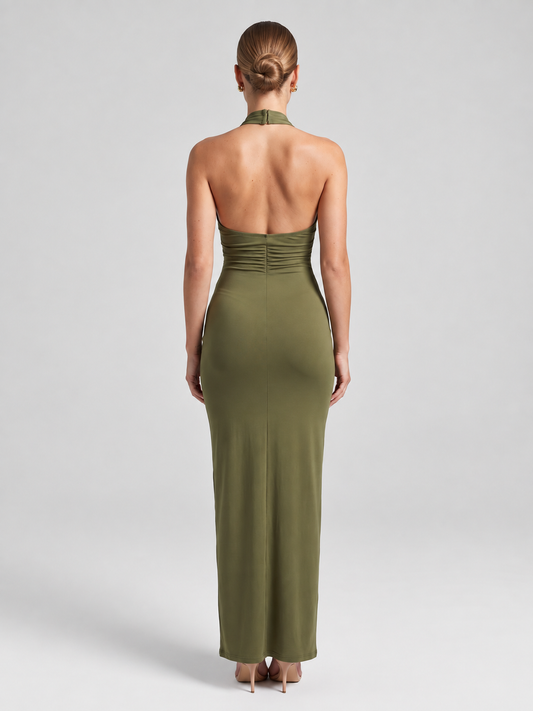Halter Backless Slit Maxi Dress