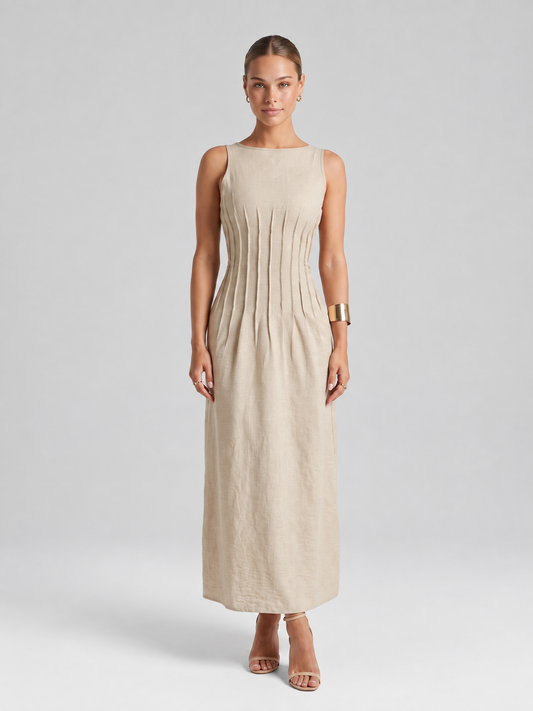 Linen Look Sleeveless A Line Maxi Dress