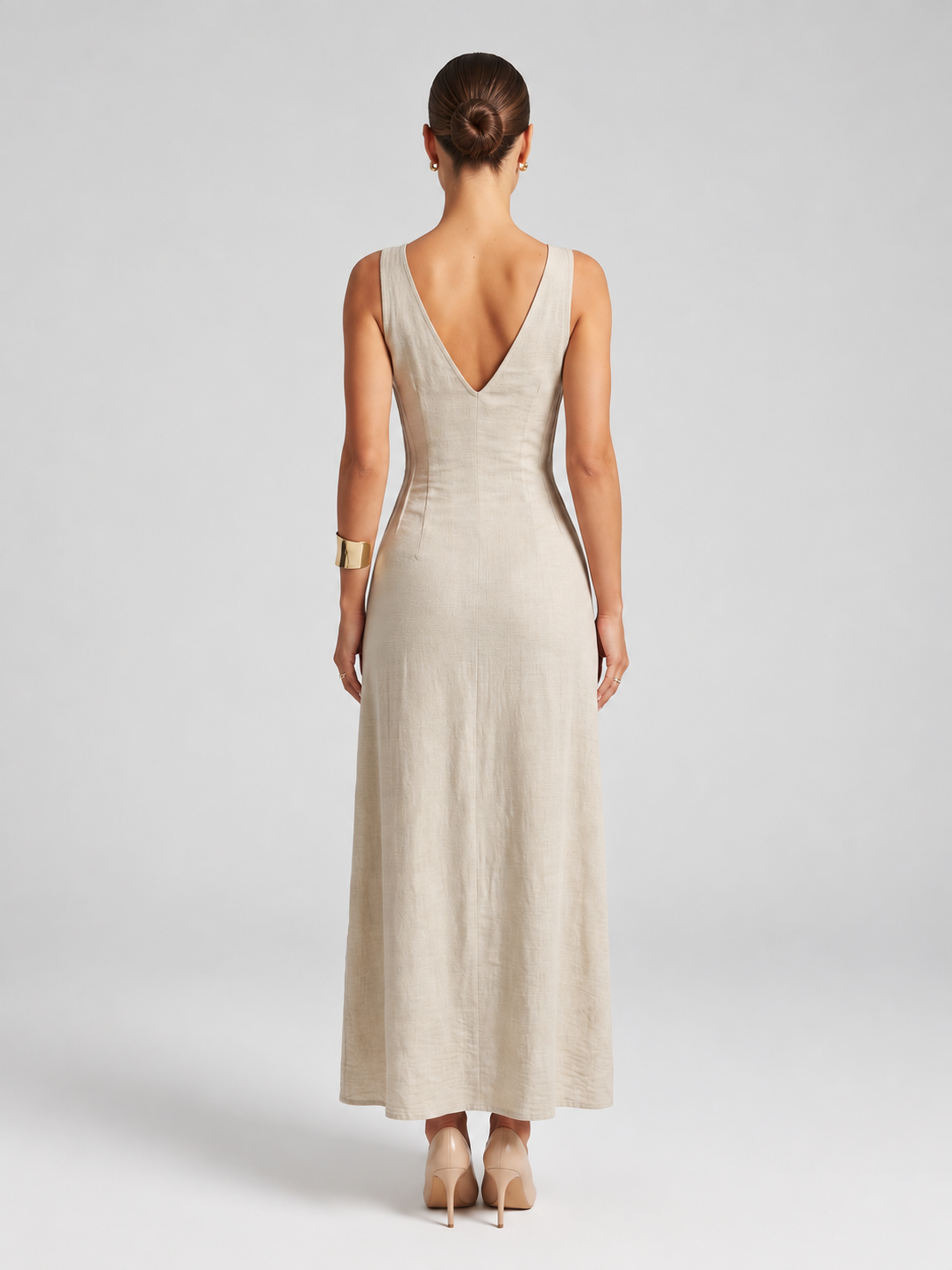 Linen Look Sleeveless A Line Maxi Dress