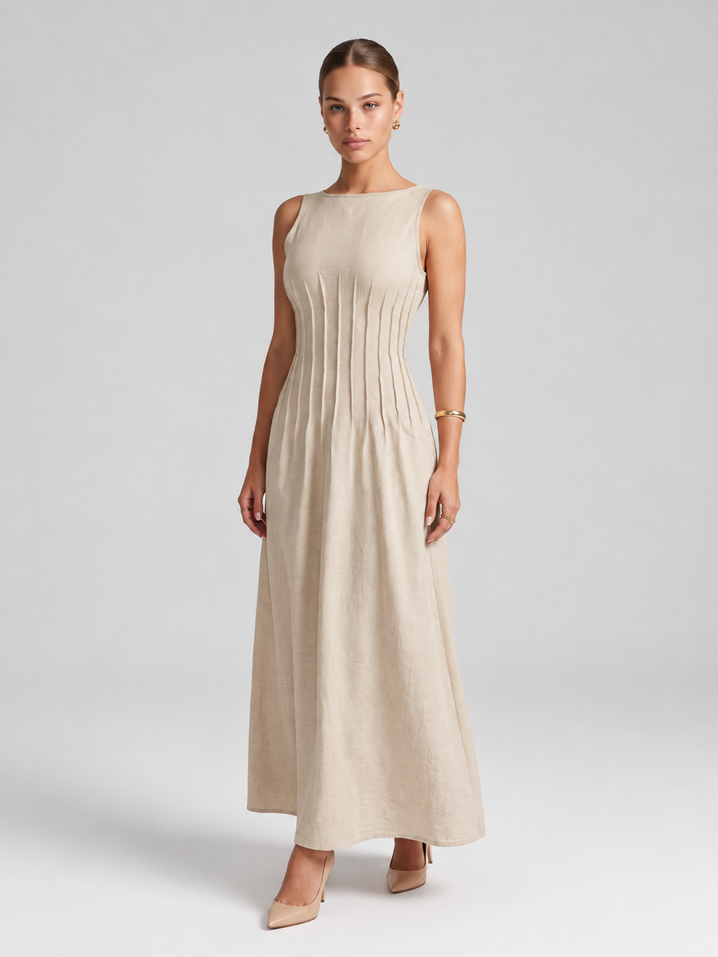 Linen Look Sleeveless A Line Maxi Dress