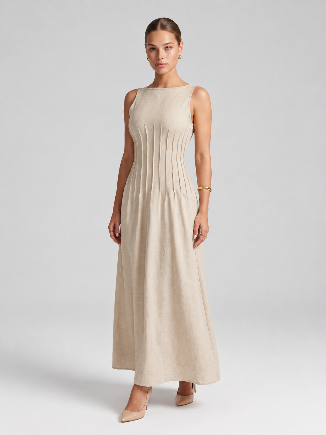 Linen Look Sleeveless A Line Maxi Dress