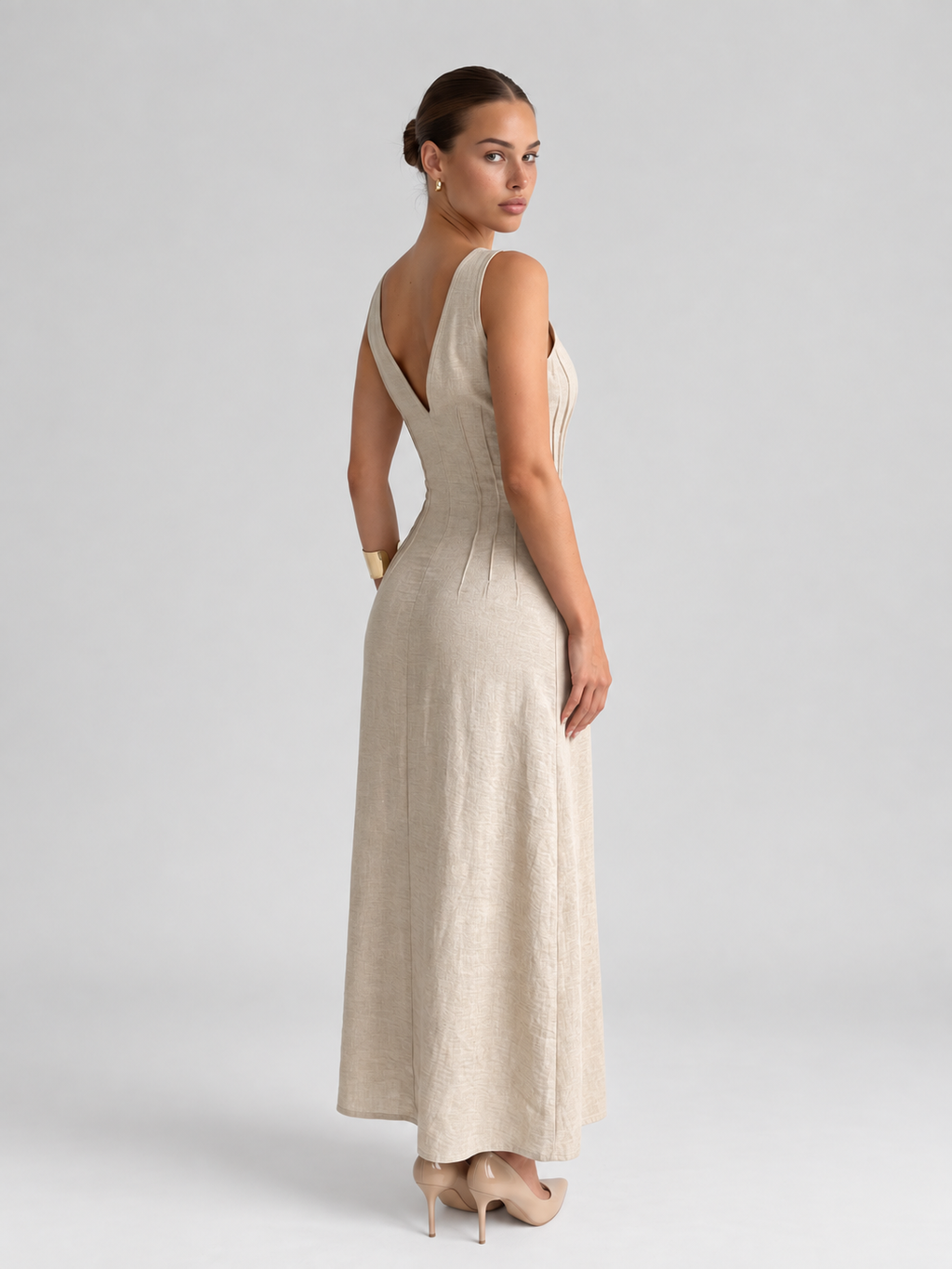 Linen Look Sleeveless A Line Maxi Dress