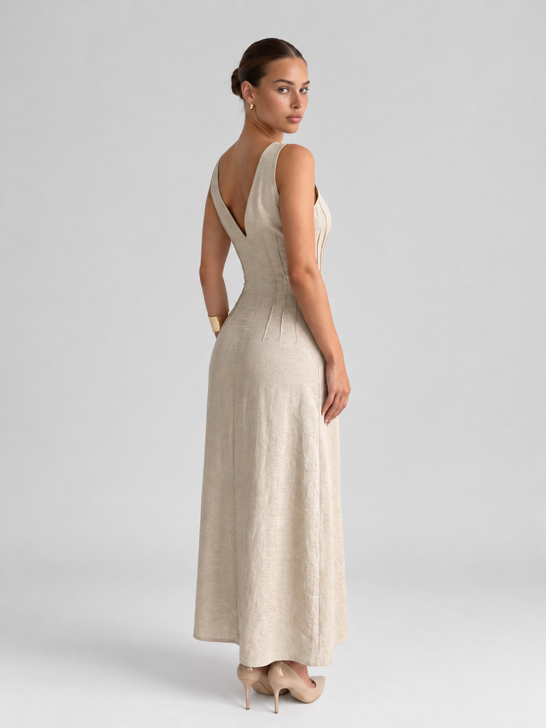 Linen Look Sleeveless A Line Maxi Dress