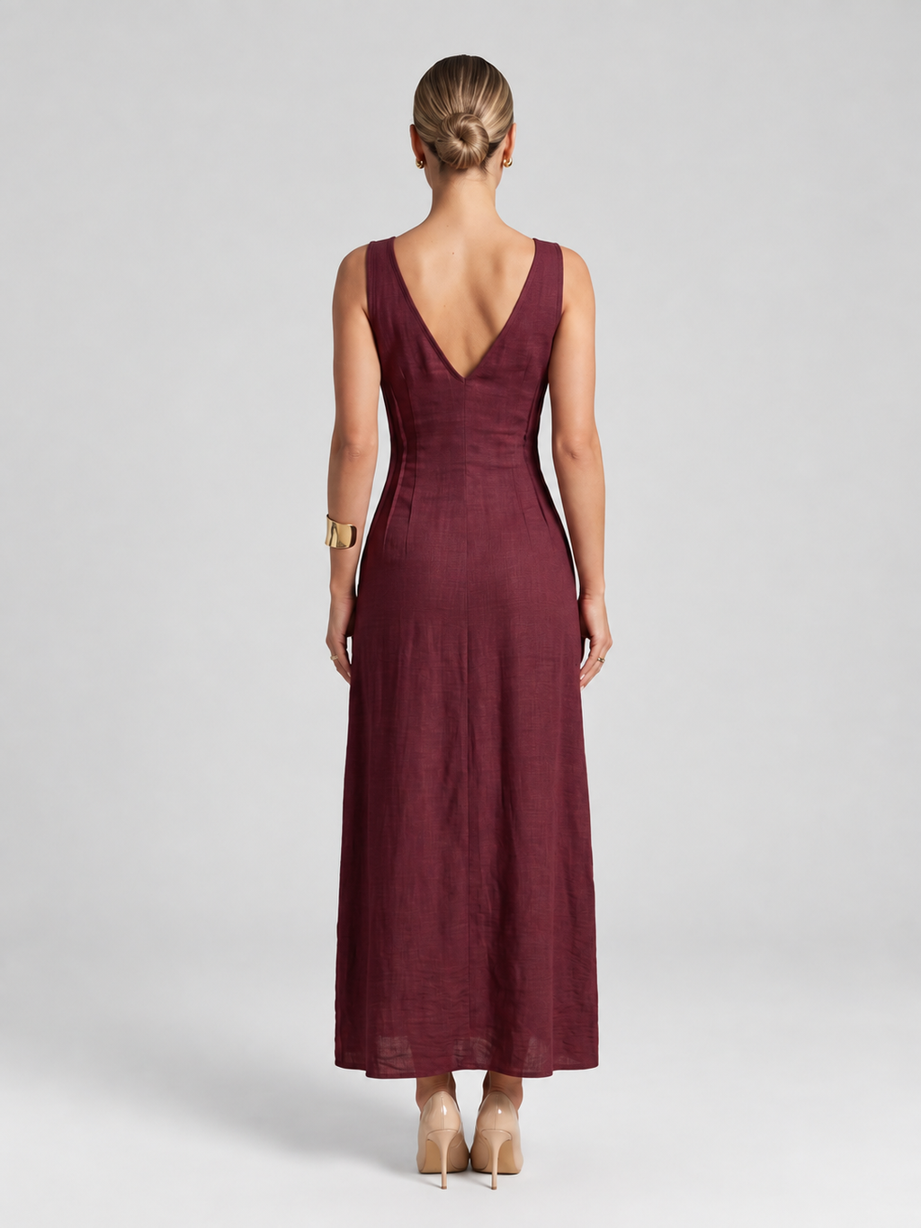 Linen Look Sleeveless A Line Maxi Dress