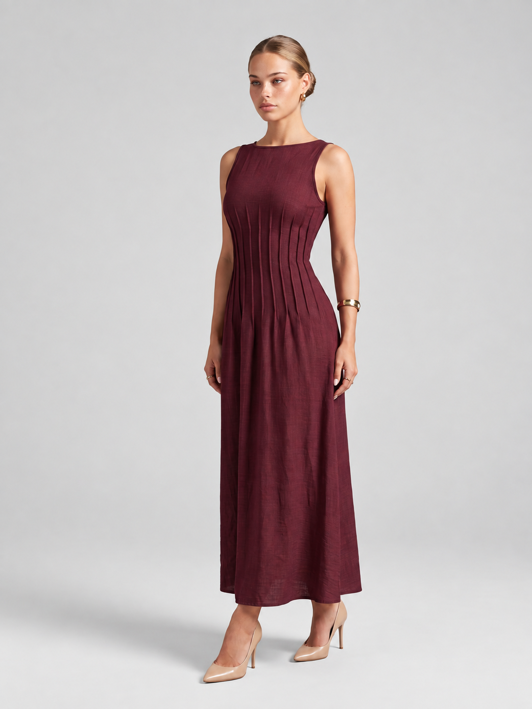Linen Look Sleeveless A Line Maxi Dress