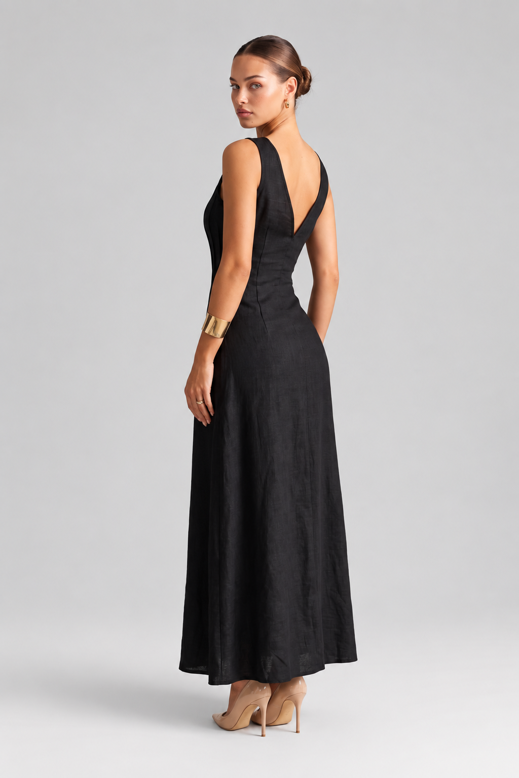 Linen Look Sleeveless A Line Maxi Dress