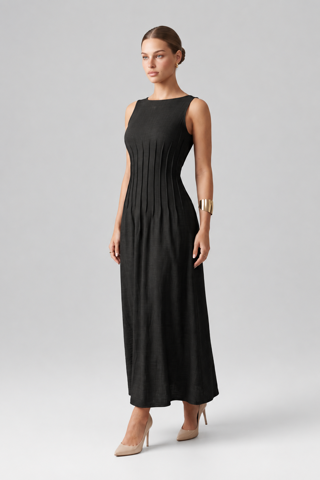 Linen Look Sleeveless A Line Maxi Dress