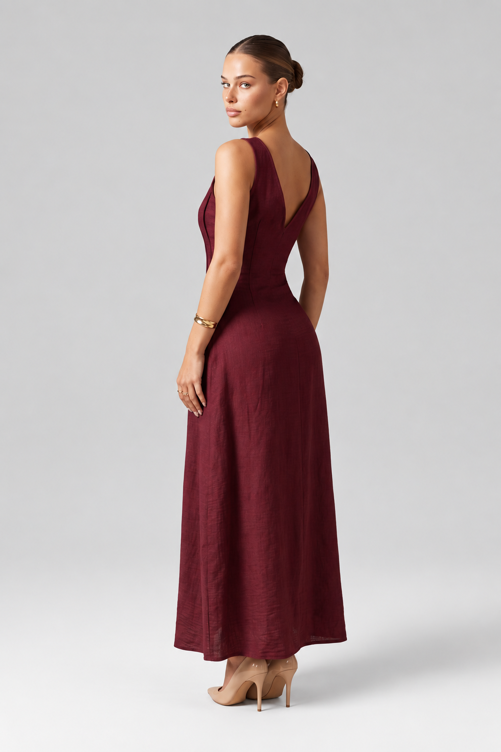 Linen Look Sleeveless A Line Maxi Dress