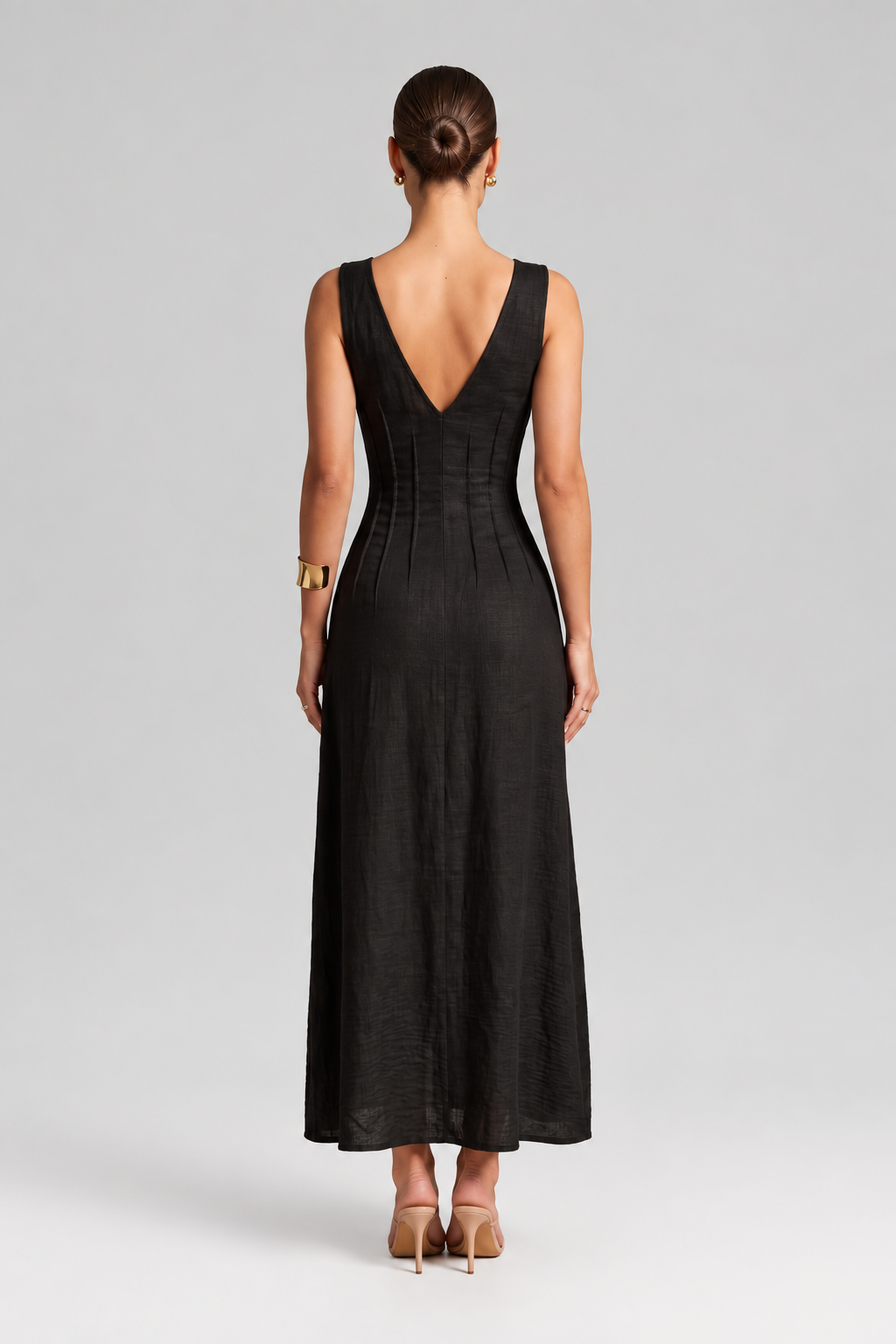 Linen Look Sleeveless A Line Maxi Dress