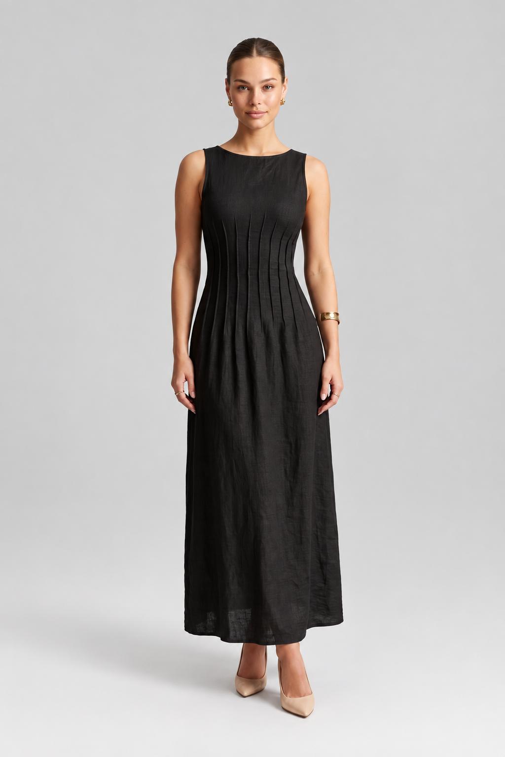 Linen Look Sleeveless A Line Maxi Dress
