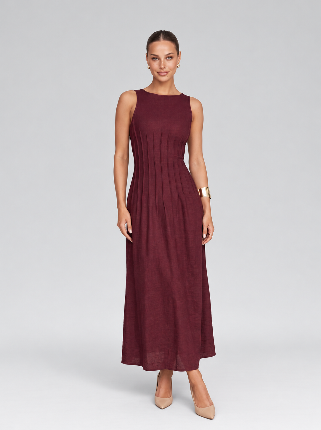 Linen Look Sleeveless A Line Maxi Dress