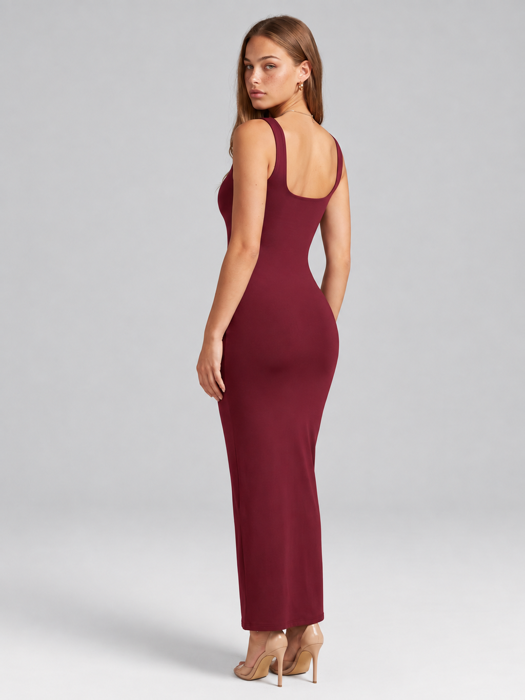 Square Neck Backless Bodycon Maxi Dress