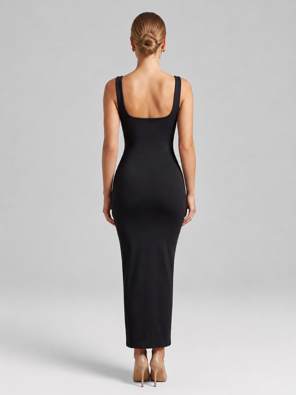 Square Neck Backless Bodycon Maxi Dress