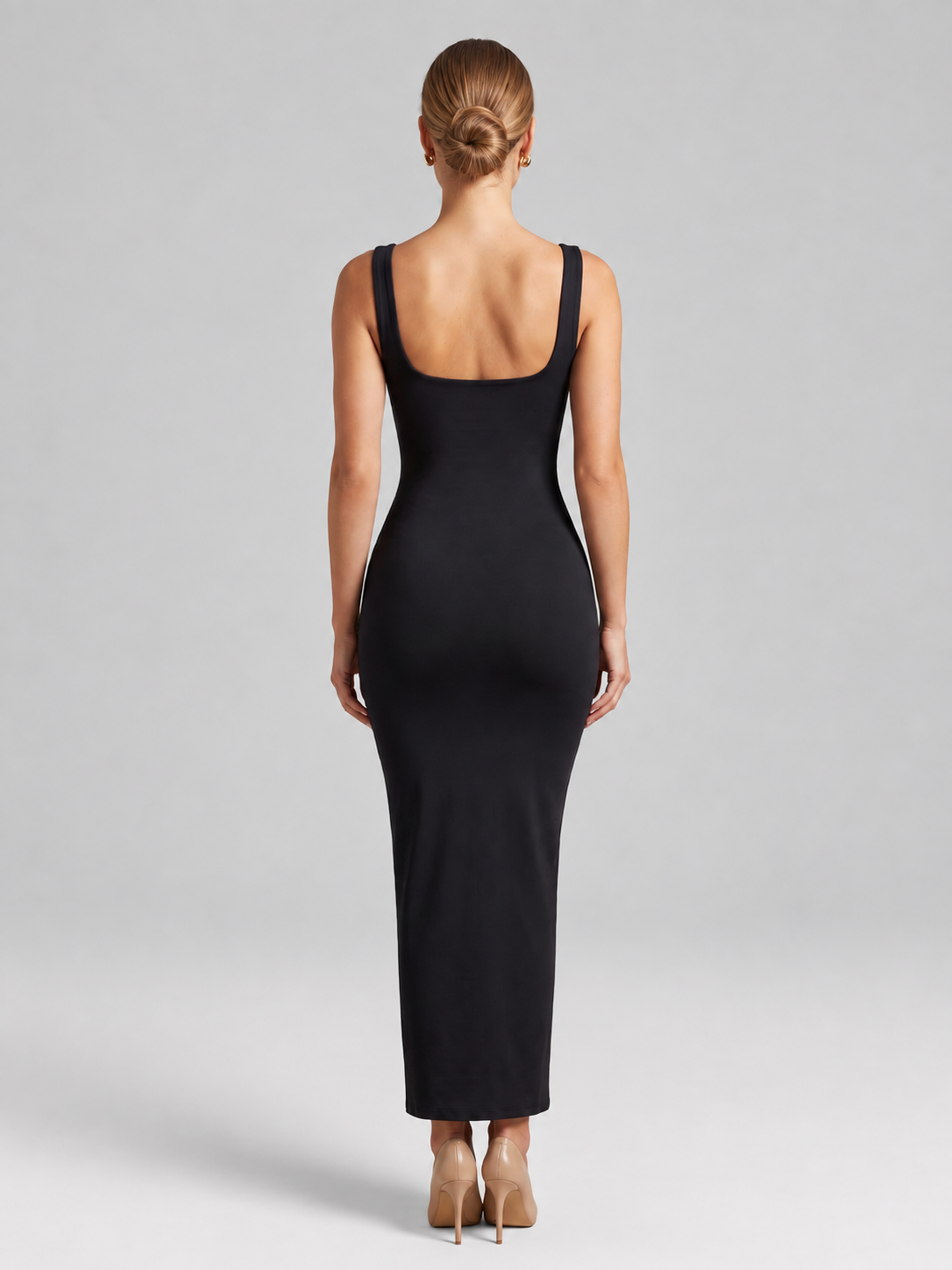 Square Neck Backless Bodycon Maxi Dress