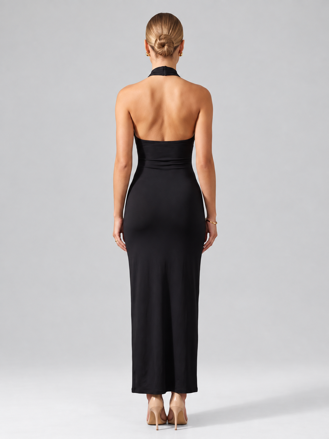 Halter Backless Slit Maxi Dress