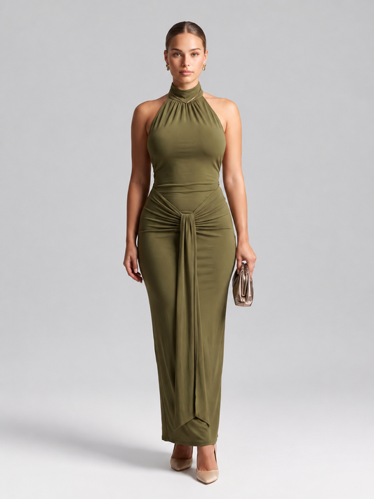 Halter Backless Slit Maxi Dress