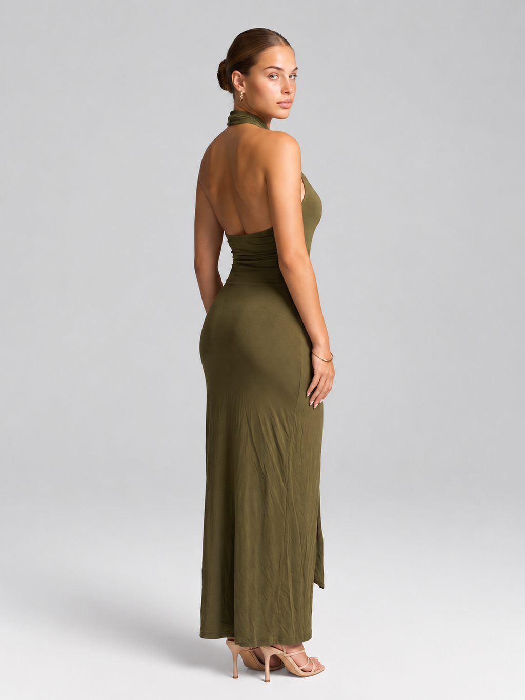 Halter Backless Slit Maxi Dress