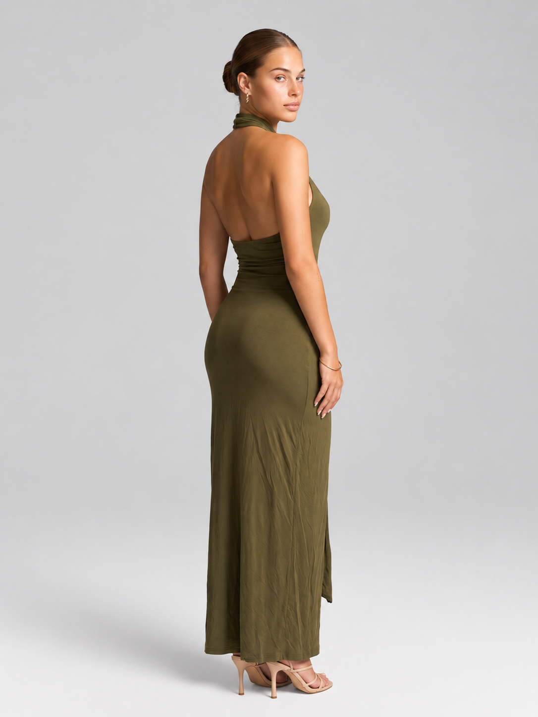 Halter Backless Slit Maxi Dress